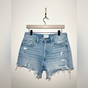 DRIFTWOOD‎ Goldie Distressed Button Fly Jean Shorts Raw Hem | 27